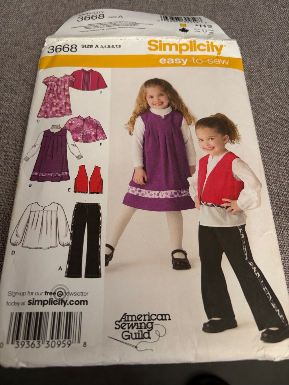 Simplicity Girls Purple Dress and Red Vest Sewing Pattern